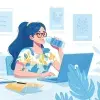 Ilustración de un chico y una chica, que son estudiantes, y están bebiendo agua