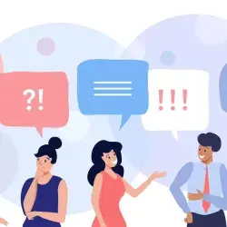 Ilustraciones de jóvenes con cajas de diálogo, concepto de que están entablando conversaciones