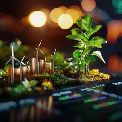 Pequeña granja rodeada de pantallas.