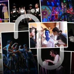 Collage de fotos de jóvenes actuando en el escenario.