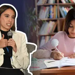 Renata García, alumna del Tec Ciudad de México, durante su participación en el foro Youth Voices in the Fight for Equality del Women Economic Forum.