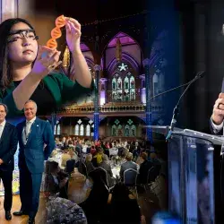 David Garza participa en la reunión anual de Universitas 21 en Glasgow, donde líderes universitarios dialogan sobre el futuro de la educación; collage con panel, asistentes y actividades académicas.